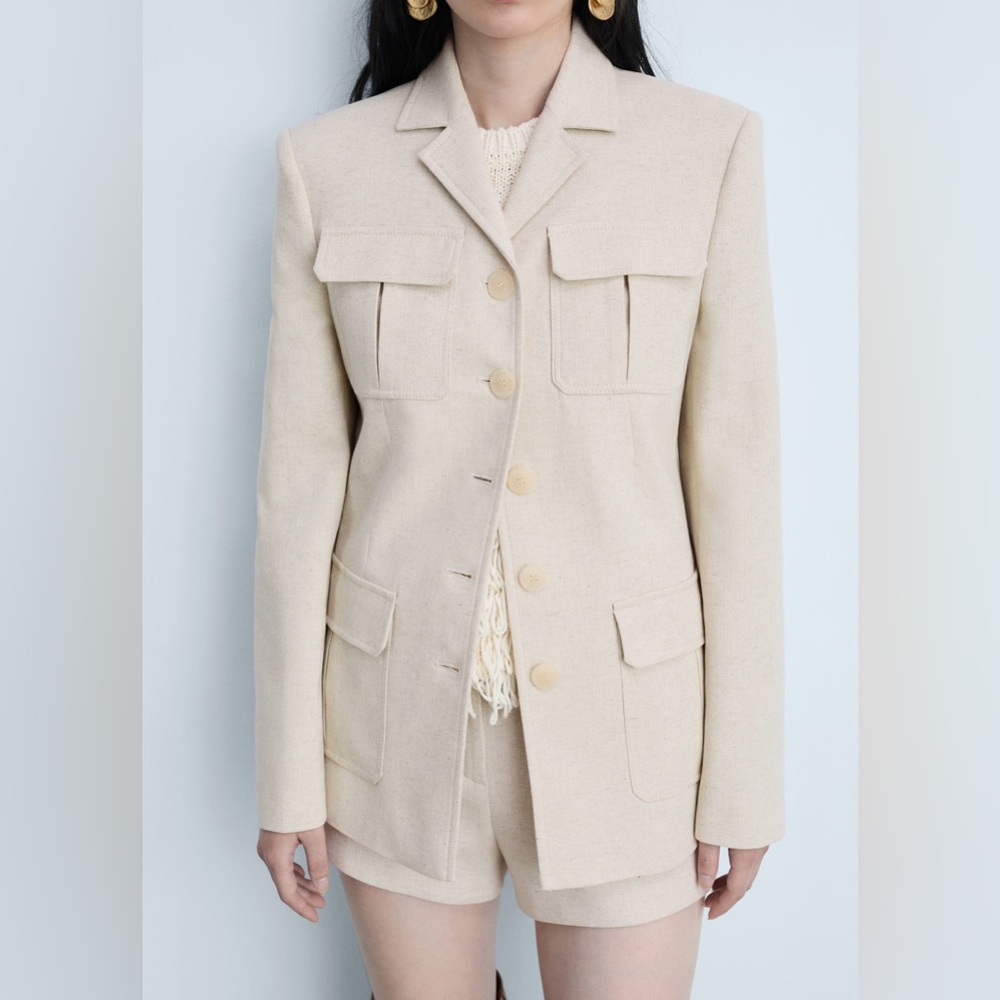 Mango linen-cotton tailored jacket with pockets
